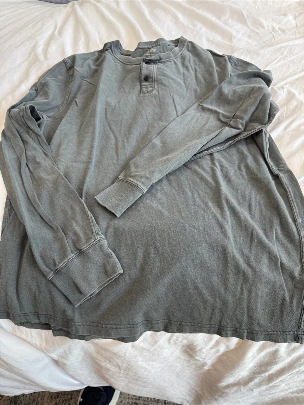 J Crew Men's Long Sleeve Henley Shirt - Green